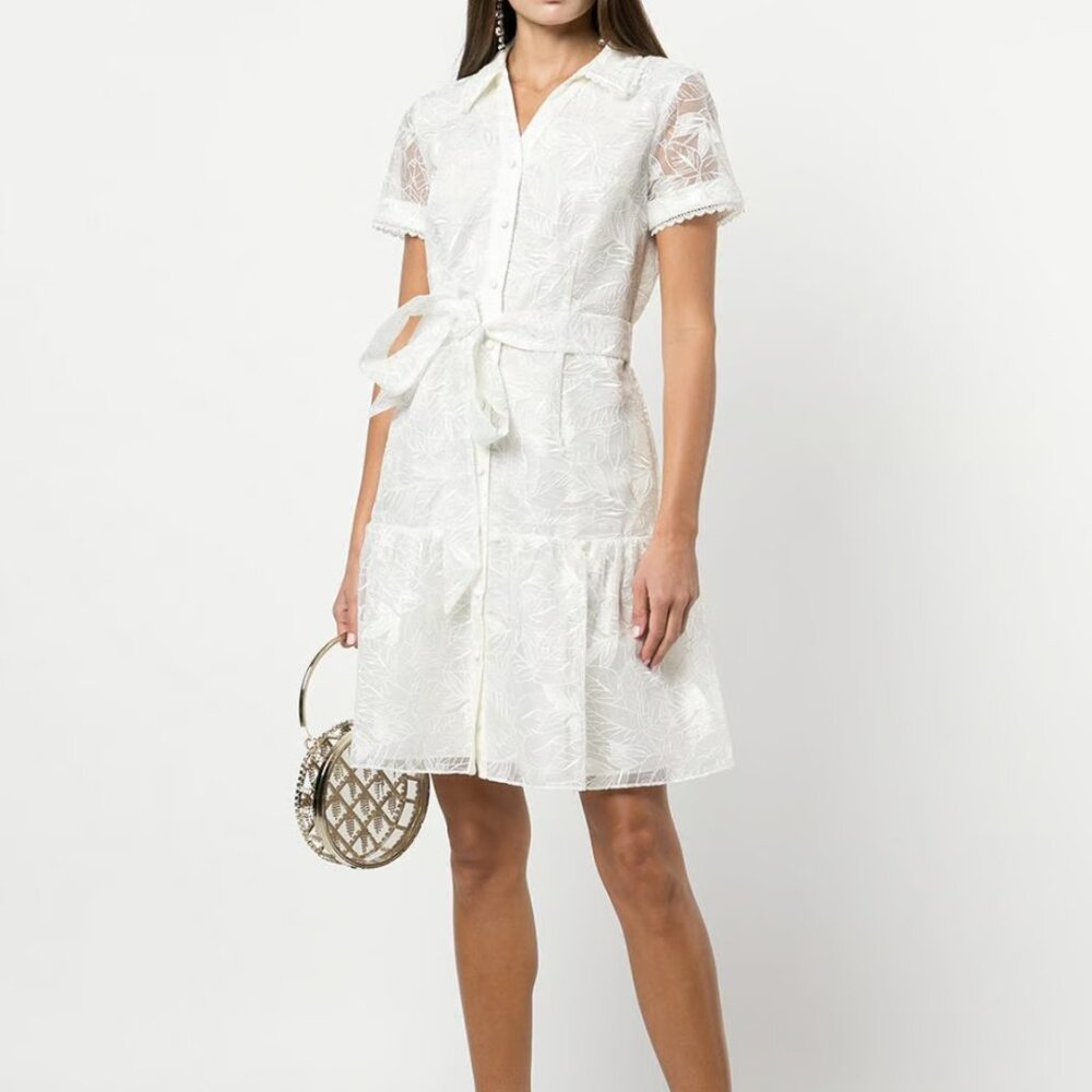 Marchesa Notte Organza Belted Shirt Dress